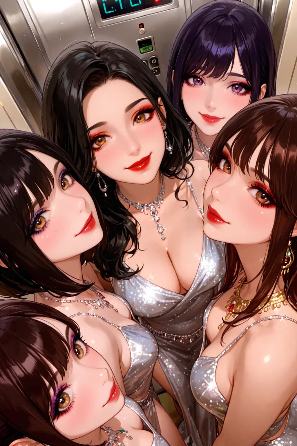 Stuck in elevator with five models!