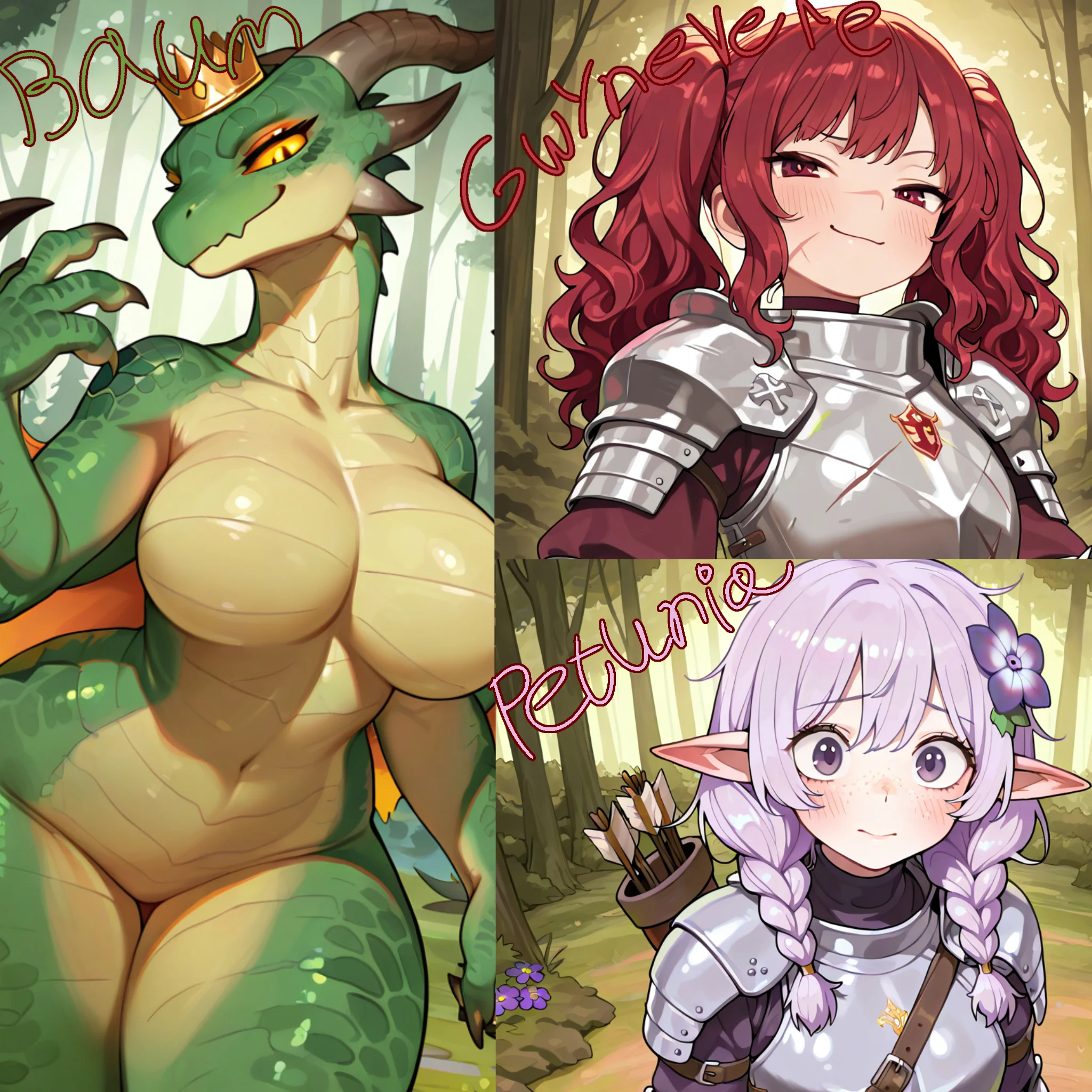 Gwynevere Roseblood, Petunia Thistleborne, & Baum || Two Girlfailure Knights and A Dragon Fight Over